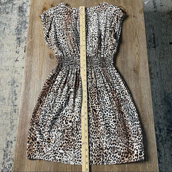 Lily White Dress Leopard Print Smocked Waist Mini Size Medium - Picture 10 of 14